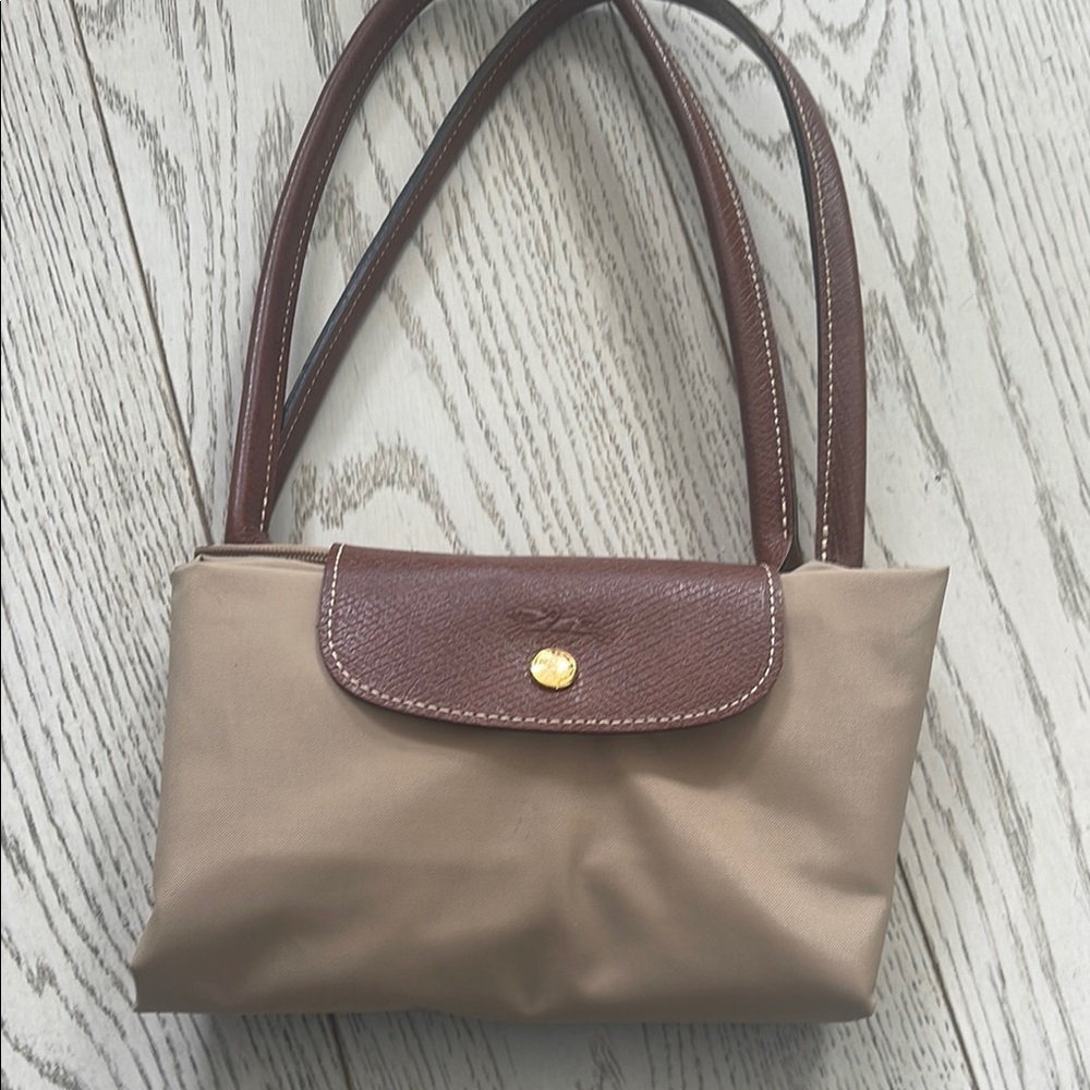 Longchamp Tan and Brown Shoulder Bag with 10’ shoulder strap drop